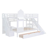 Full Over Full Castle Bunk Beds with Stairs and Slide for Girls, Boys