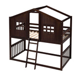 Low Twin Over Twin House Bunk Beds for Kids Toddler - [Wooden, Floor]