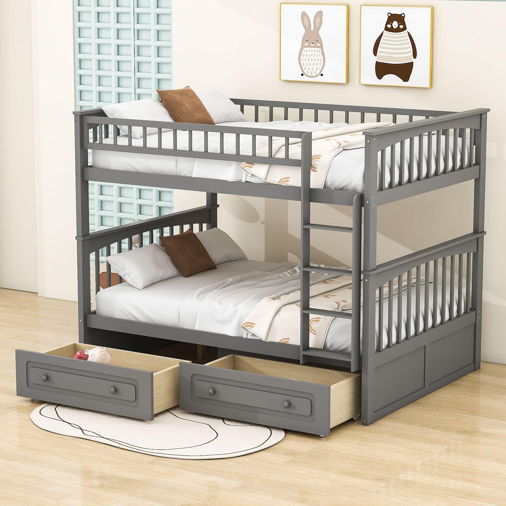 Full Over Full Bunk Beds with Storage Drawers for Kids - [Wood, Convertible, Small Room]