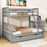 Twin over Full Convertible Bunk Bed for Kids, Adults with Storage - [Drawers]