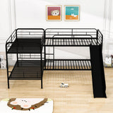 Twin Corner Quad Bunk Beds with Slide for Kids - [Metal, L-Shaped]