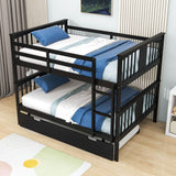 Convertible Full Over Full Bunk Beds with Trundle for Kids Adults - [Wooden]