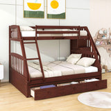 Twin Over Full Bunk Beds with Stairs and Storage Drawers - [Wooden, Convertible]