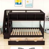 Twin Over Full Bunk Beds with Stairs and Storage for Adults - [Wooden, Drawers, Bookcase]