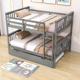 Convertible Full Over Full Bunk Beds with Trundle for Kids Adults - [Wooden]