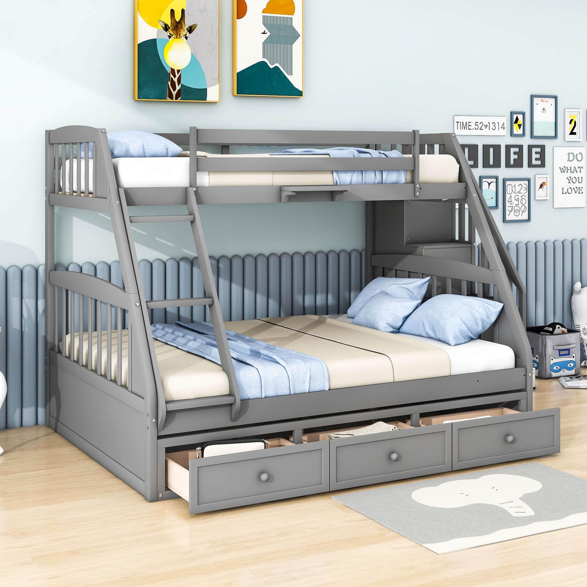 Twin Over Full Bunk Beds with Stairs and Storage Drawers - [Wooden, Convertible]