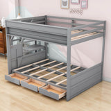 Full Futon Bunk Beds Couch with Stairs and Storage - [Wooden, Drawers, Shelves]