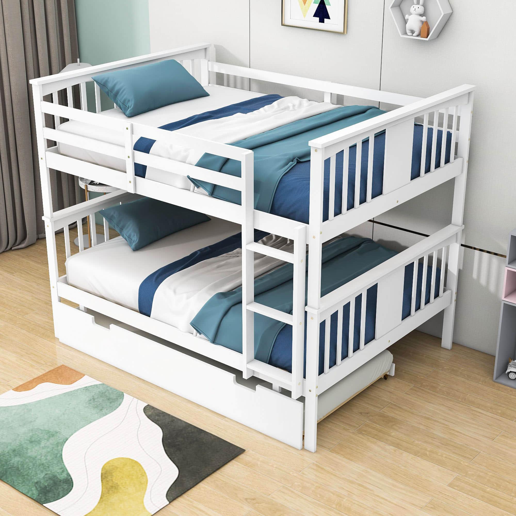 Convertible Full Over Full Bunk Beds with Trundle for Kids Adults - [Wooden]