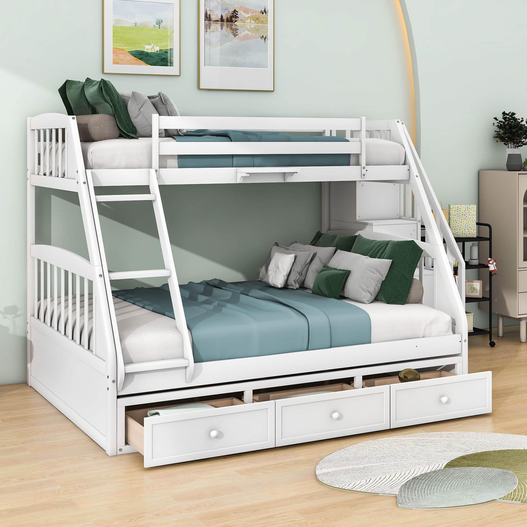 Twin Over Full Bunk Beds with Stairs and Storage Drawers - [Wooden, Convertible]