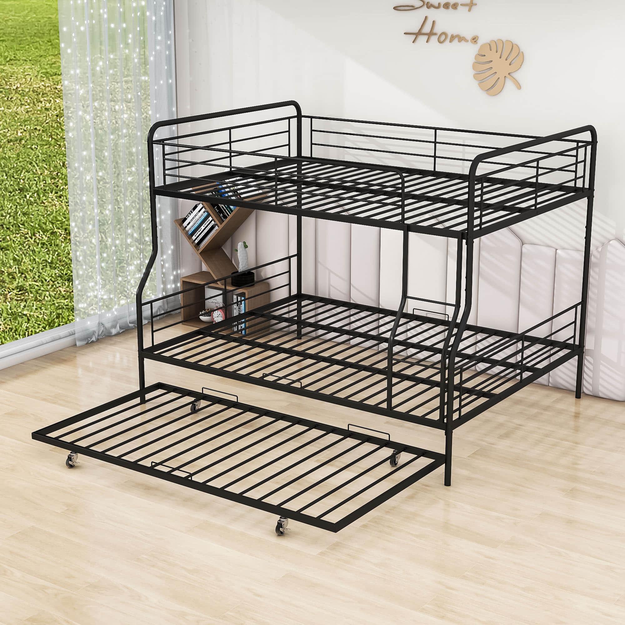 Convertible Full XL Over Queen Metal Bunk Beds with Trundle