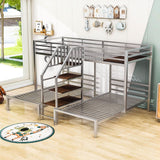 Twin Over Twin & Twin Triple Bunk Beds with Stairs and Storage - [Metal, Shelves]