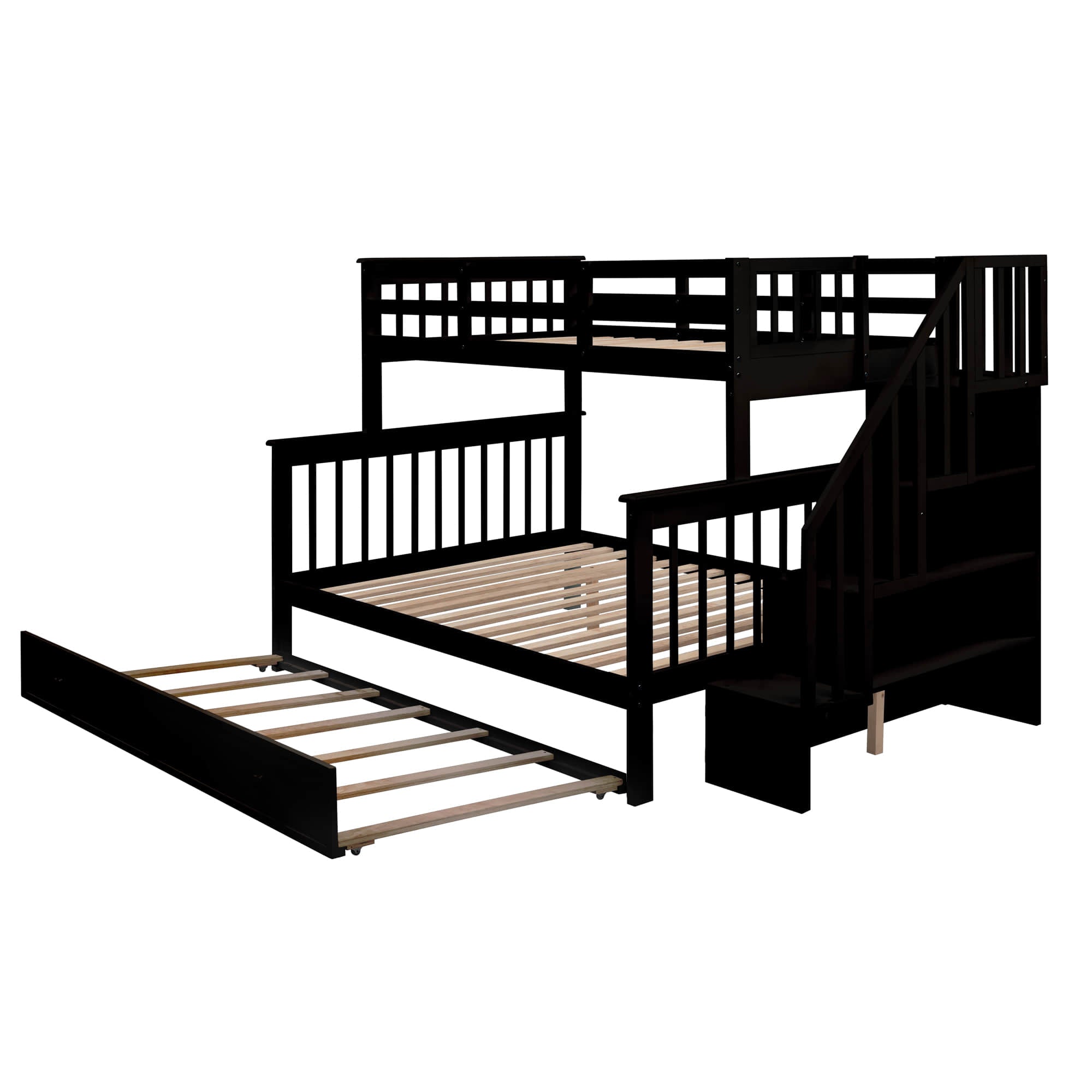 Twin Over Full Bunk Beds for Kids, Adults with Trundle and Storage