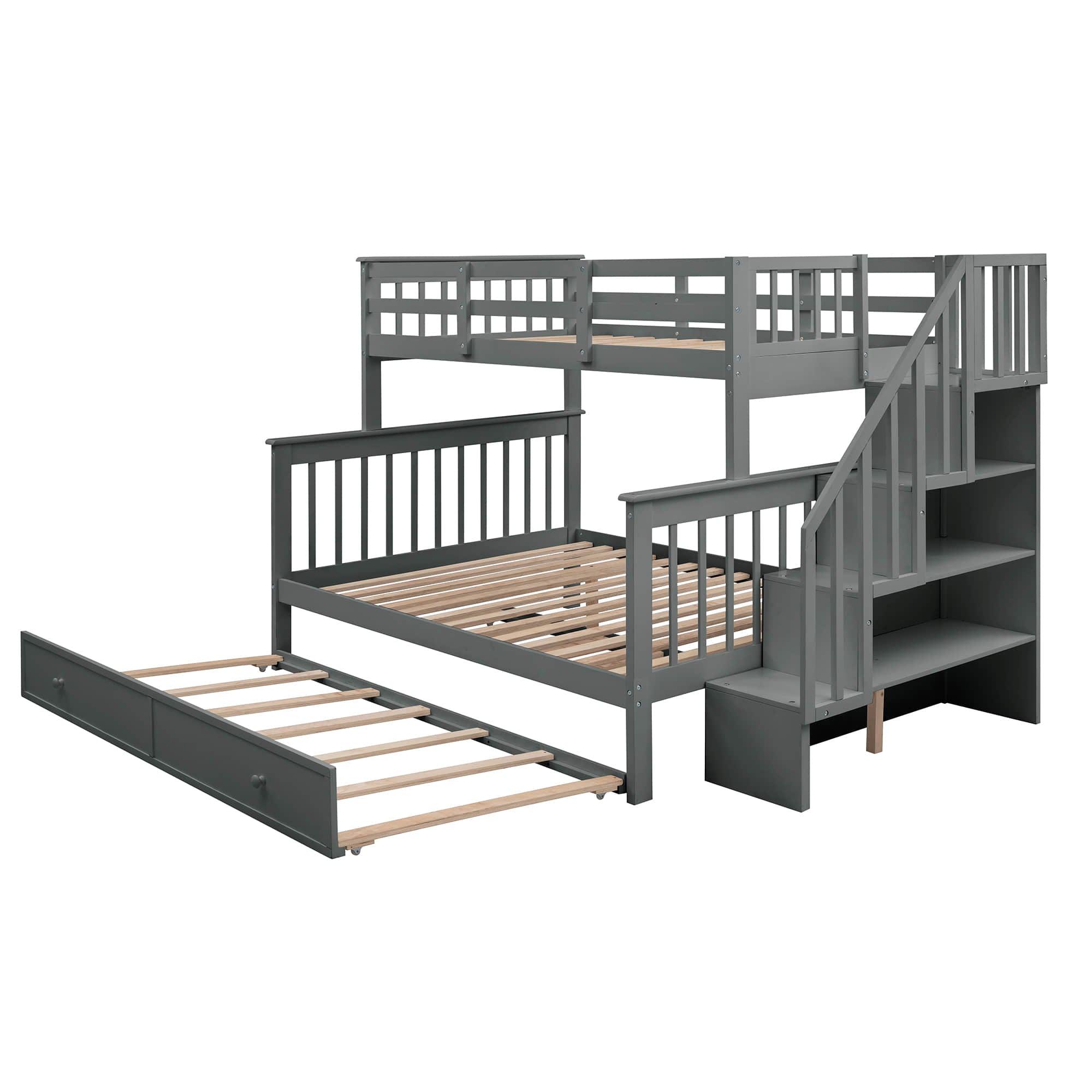 Twin Over Full Bunk Beds for Kids, Adults with Trundle and Storage