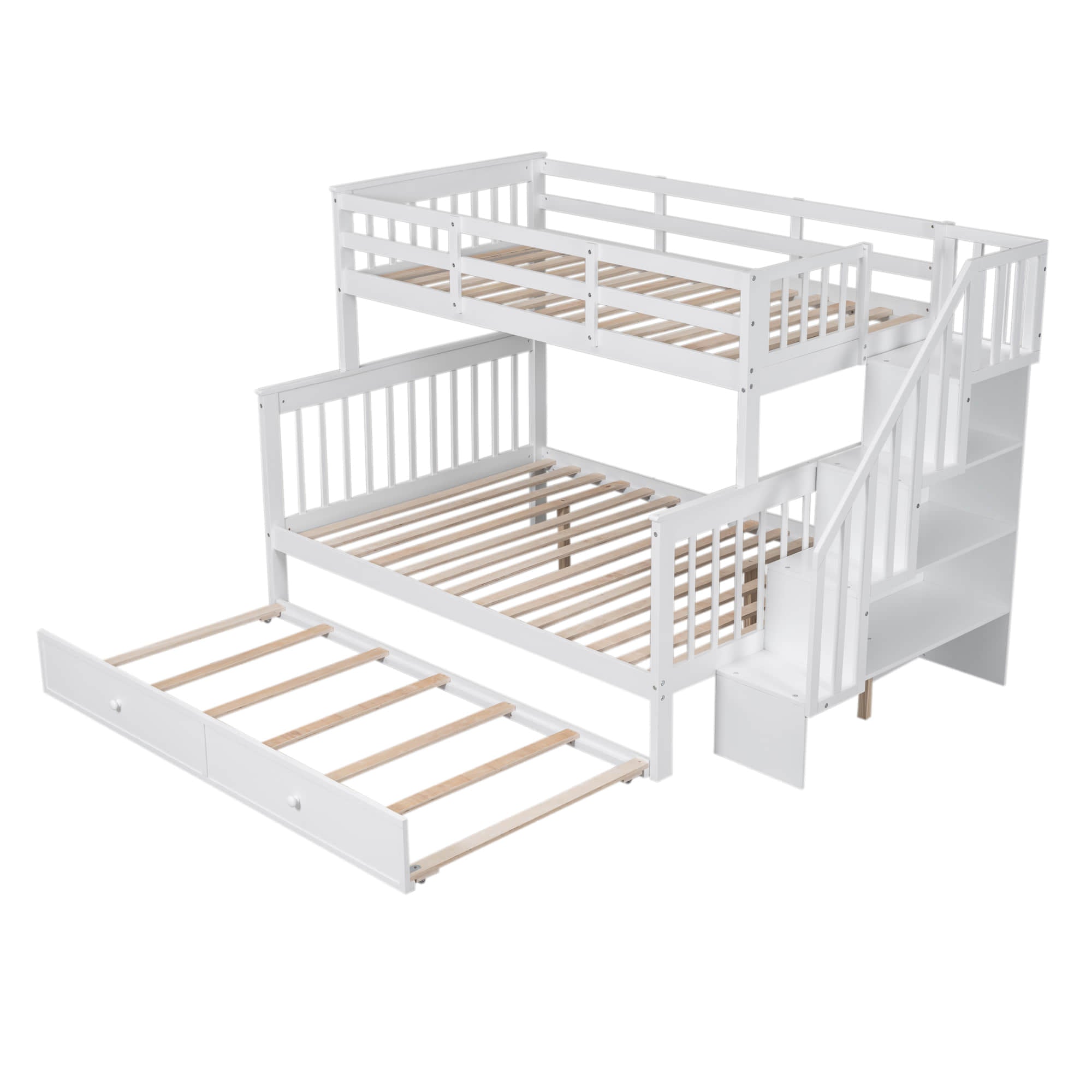 Twin Over Full Bunk Beds for Kids, Adults with Trundle and Storage