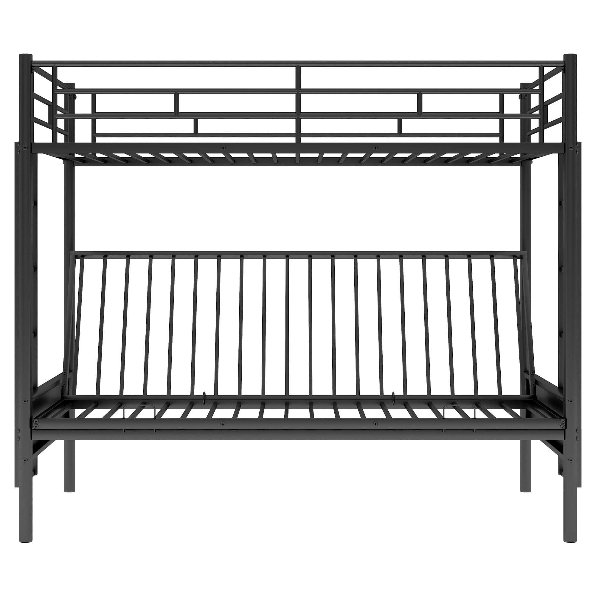 Twin Over Full Futon Bunk Beds with 2 Ladders - [Black, Metal]