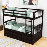 Convertible Twin Over Twin Bunk Beds for Kids Adults with Trundle and Storage - [Wood, Drawers]