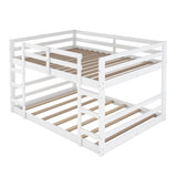 Modern Low Full Over Full Bunk Beds for Kids Toddler with 2 Ladders - Wooden