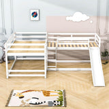 Corner Full and Twin Quad Bunk Beds with Slide - [Wooden, Convertible, L-Shaped]