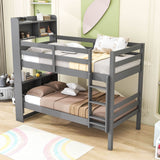 Solid Wood Convertible Twin Over Twin Bunk Beds with Bookcase Headboard