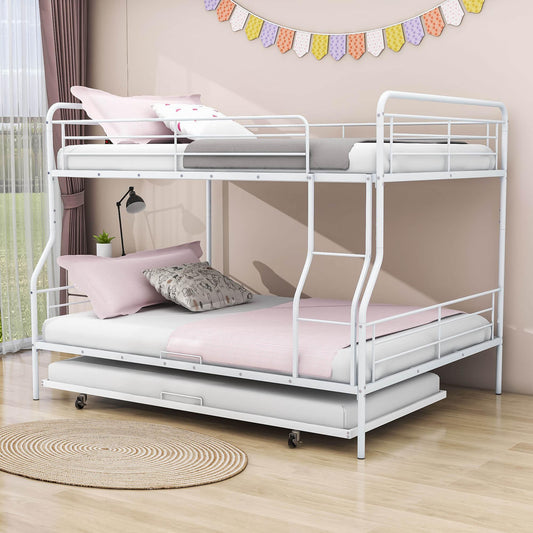 Convertible Full XL Over Queen Metal Bunk Beds with Trundle