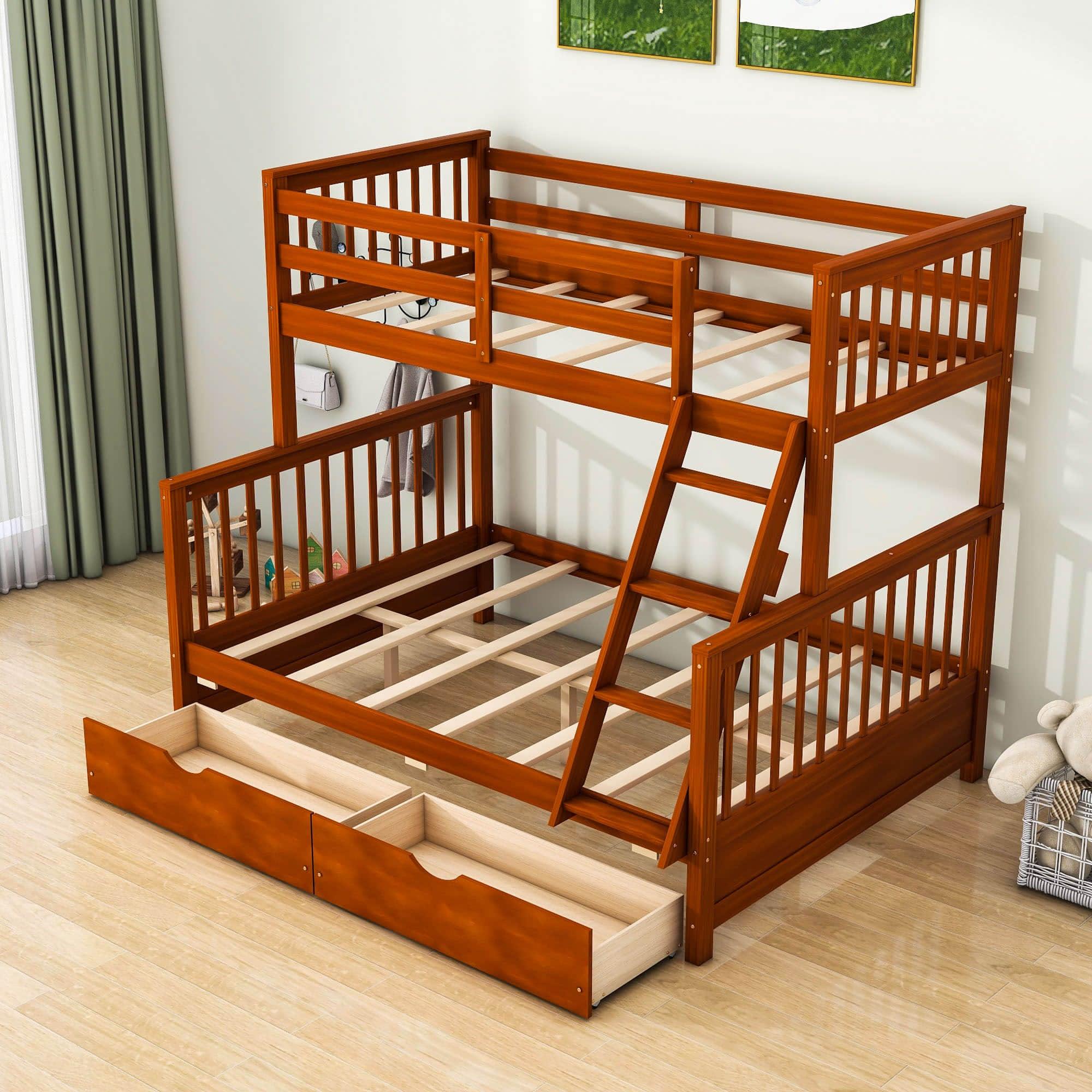 Twin over Full Convertible Bunk Bed for Kids, Adults with Storage - [Drawers]