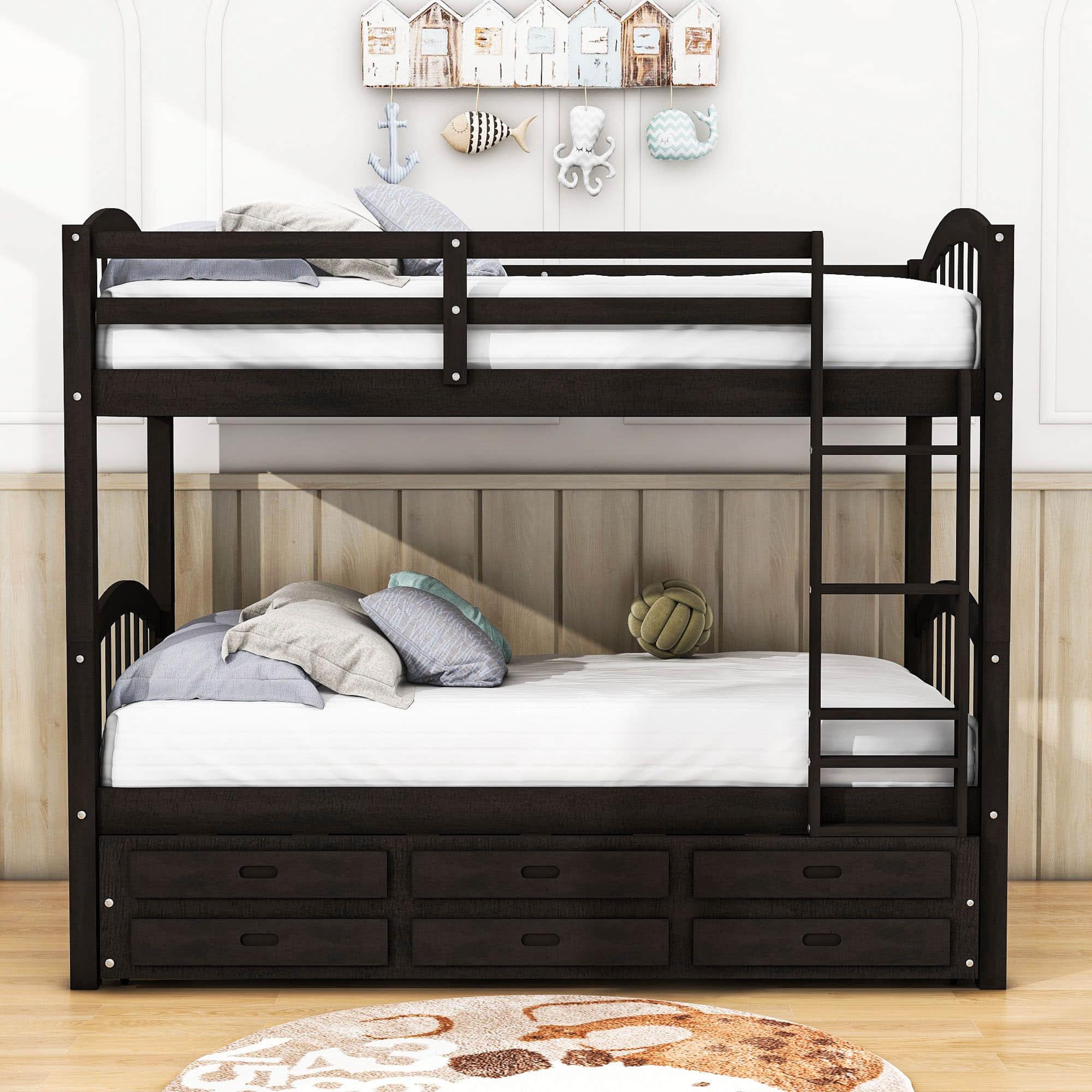 Twin Over Twin Convertible Bunk Beds with Trundle and Storage - [Wooden]