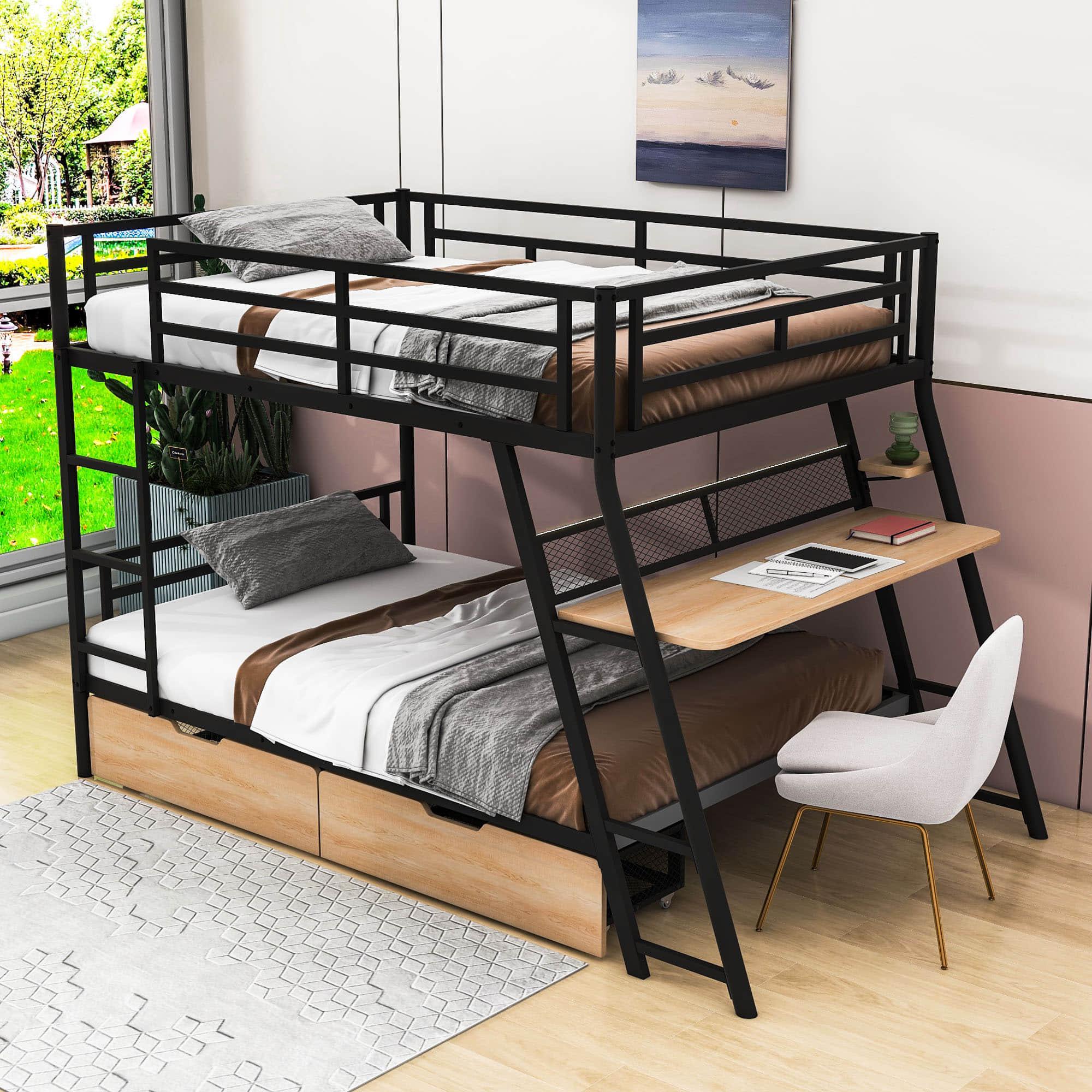 Metal Full Size Bunk Beds with Desk and Storage for Adults, Teens