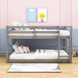 Wooden Low Twin Over Twin Floor Toddler Bunk Beds