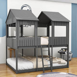 Wooden Full Over Full House Bunk Beds for Kids Toddler - Low, Floor