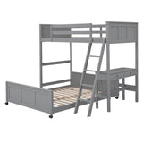 L-Shaped Twin Over Full Bunk Beds with Desk and Storage Drawers Wooden