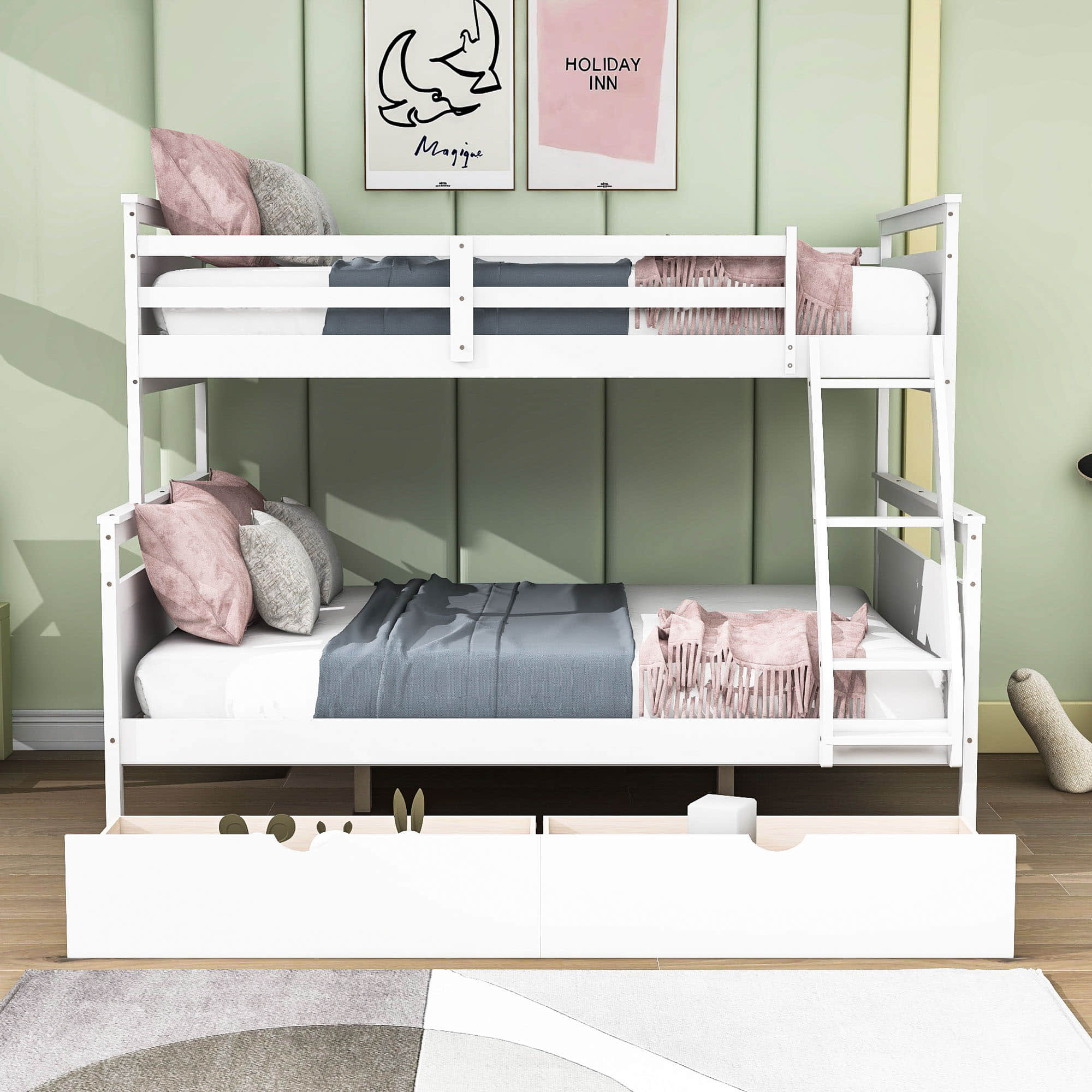 Modern Convertible Twin Over Full Bunk Bed with Storage Drawers - [Wood]