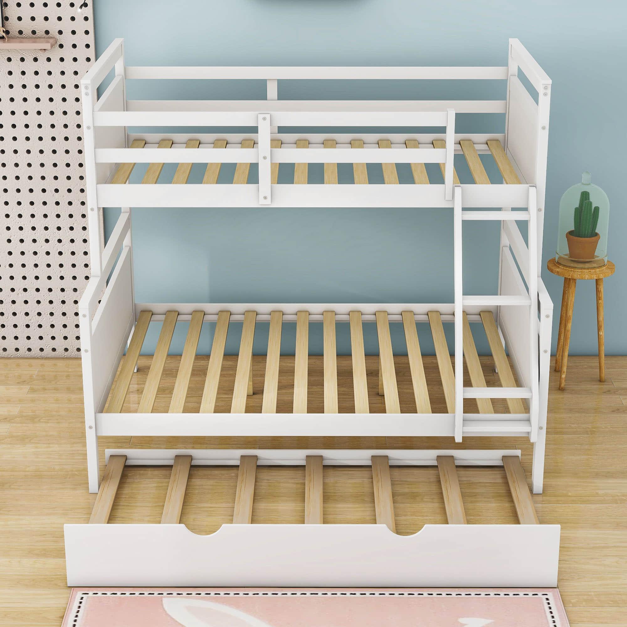 Modern Twin Over Full Bunk Beds with Trundle for Kids, Adults - [Wooden, Convertible]