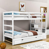 Twin Over Twin/King Convertible Bunk Beds with Stairs and Trundle