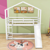 Low Fun Twin Over Twin House Bunk Beds for Kids with Slide - [Floor]