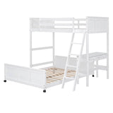 L-Shaped Twin Over Full Bunk Beds with Desk and Storage Drawers Wooden