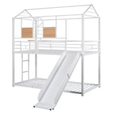 Low House Twin Over Twin Bunk Beds with Slide for Kids Toddler - [Metal]