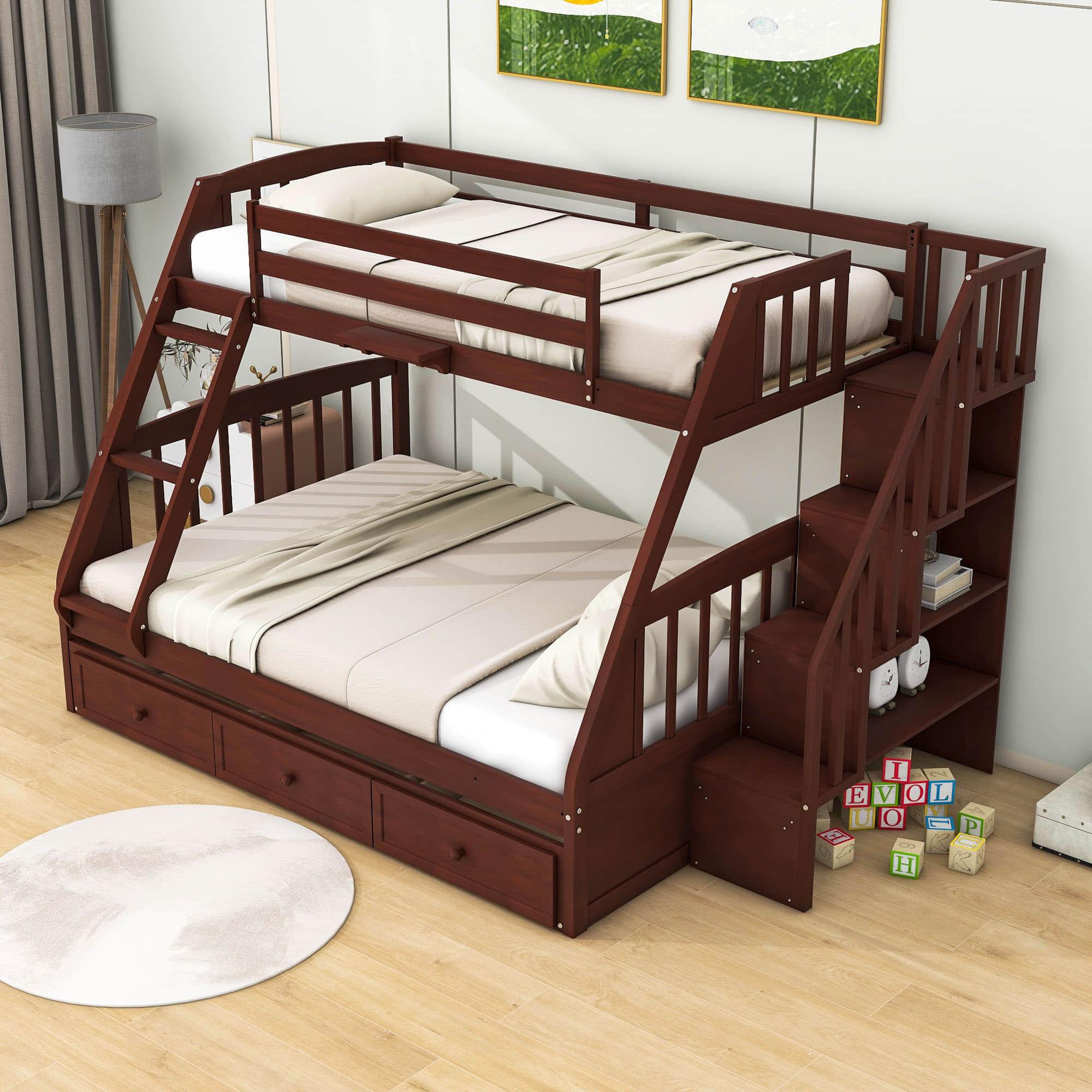 Twin Over Full Bunk Beds with Stairs and Storage Drawers - [Wooden, Convertible]