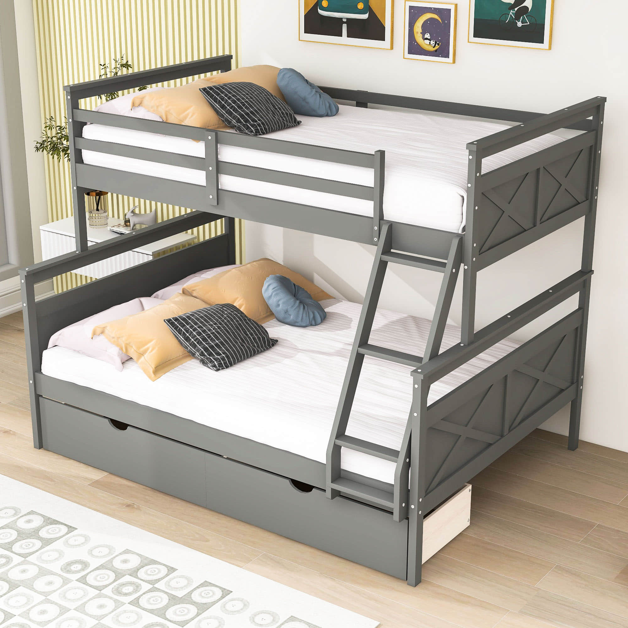 Modern Convertible Twin Over Full Bunk Bed with Storage Drawers - [Wood]