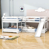 Corner Full and Twin Quad Bunk Beds with Slide - [Wooden, Convertible, L-Shaped]