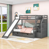 Twin Over Full Bunk Beds with Slide and Stairs, Storage for Kids - [Drawers, Cabinet]