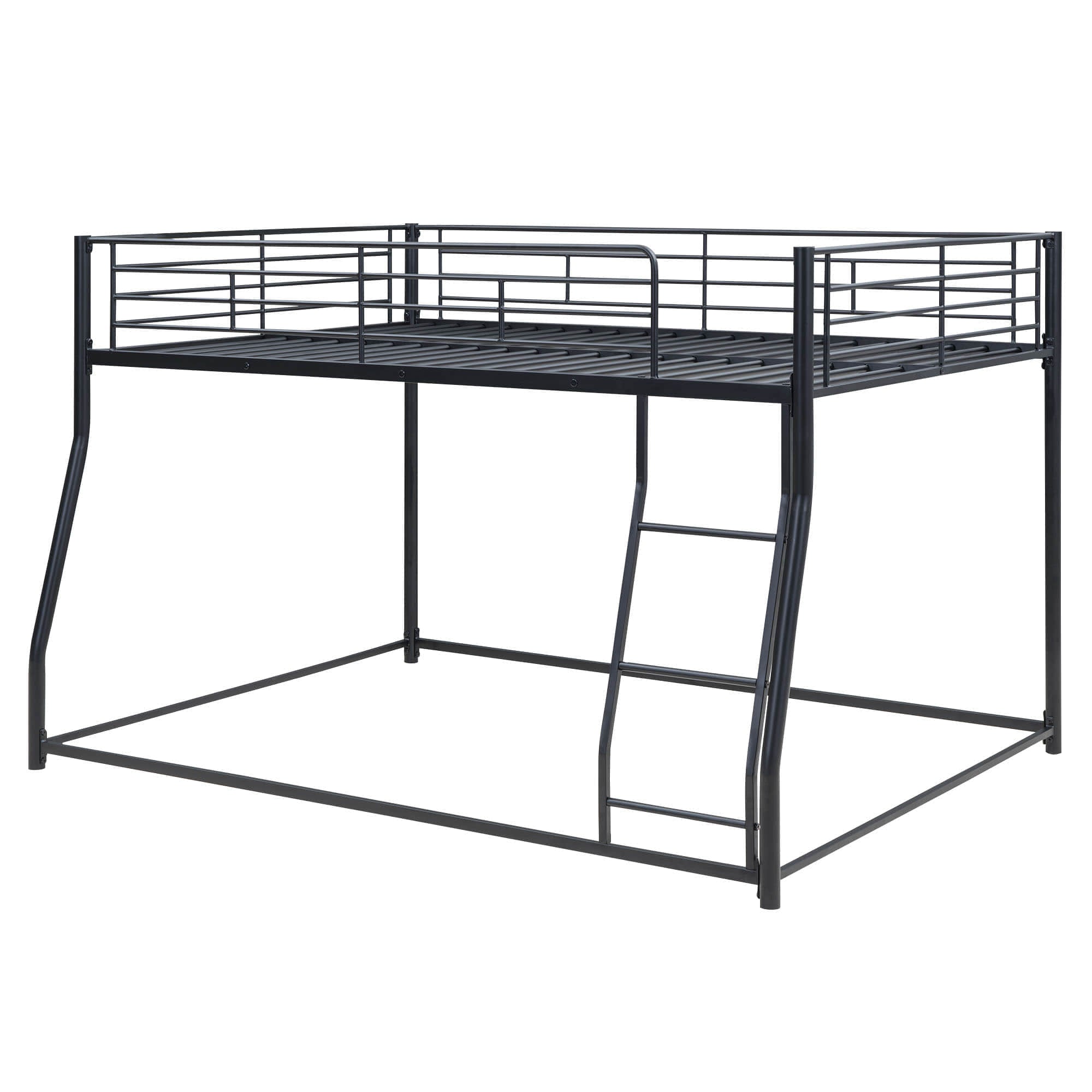 Full XL Over Queen Metal Floor Loft Bunk Beds with Ladder for Adults