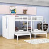 Low Full Over Twin&Twin Triple Bunk Bed with Storage for Kids - [Wardrobe]