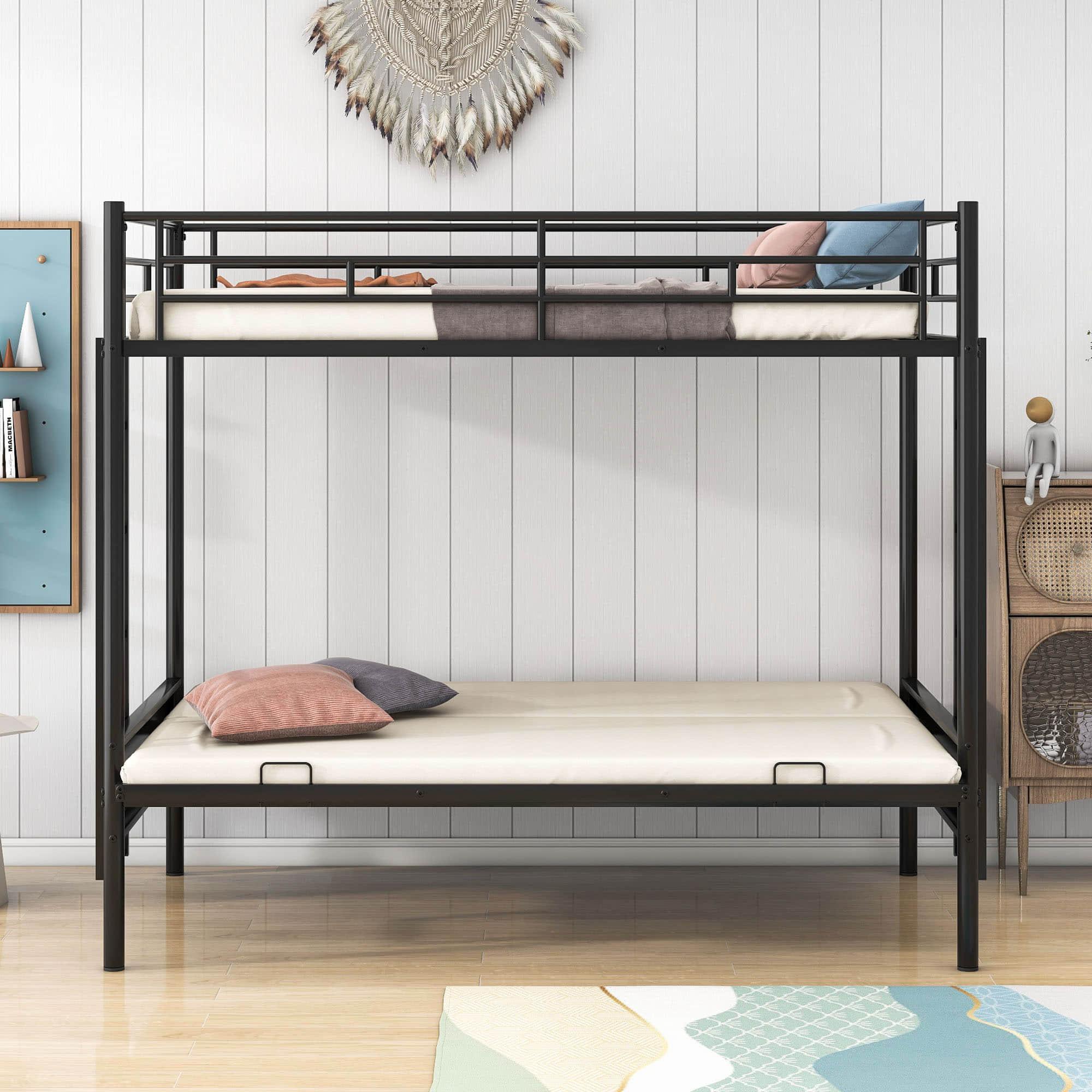 Twin Over Full Futon Bunk Beds with 2 Ladders - [Black, Metal]