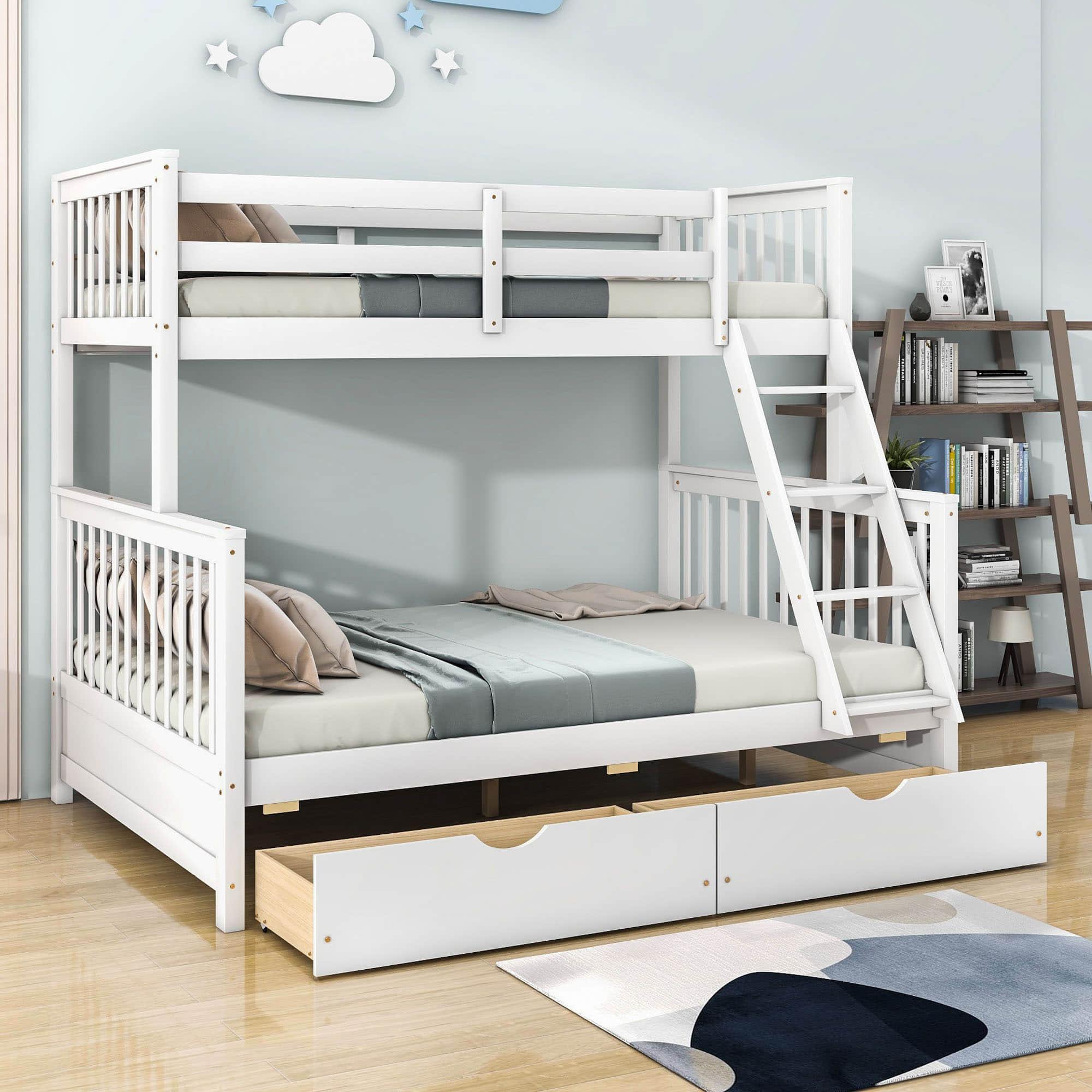 Twin over Full Convertible Bunk Bed for Kids, Adults with Storage - [Drawers]