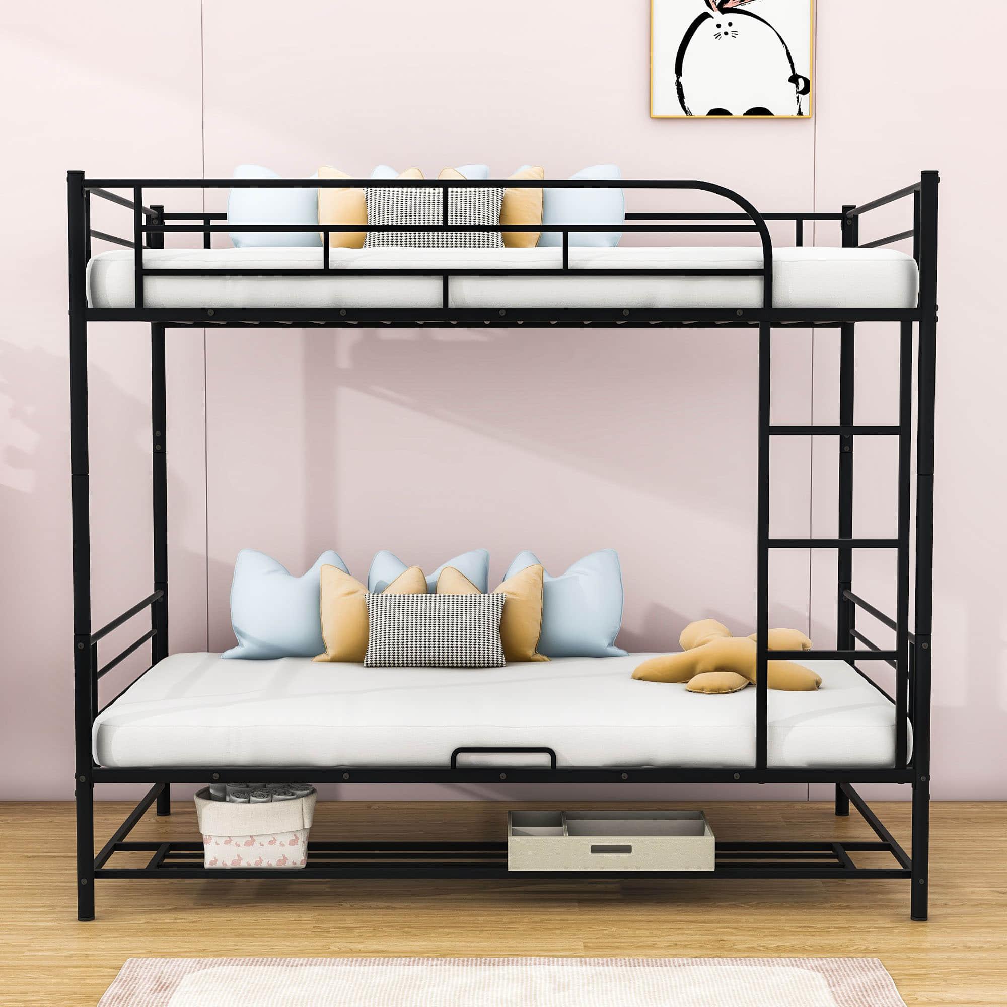 Metal Twin Over Twin Convertible Bunk Beds for Adults Kids with Storage