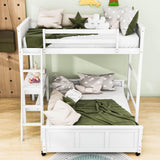 L-Shaped Twin Over Full Bunk Beds with Desk and Storage Drawers Wooden