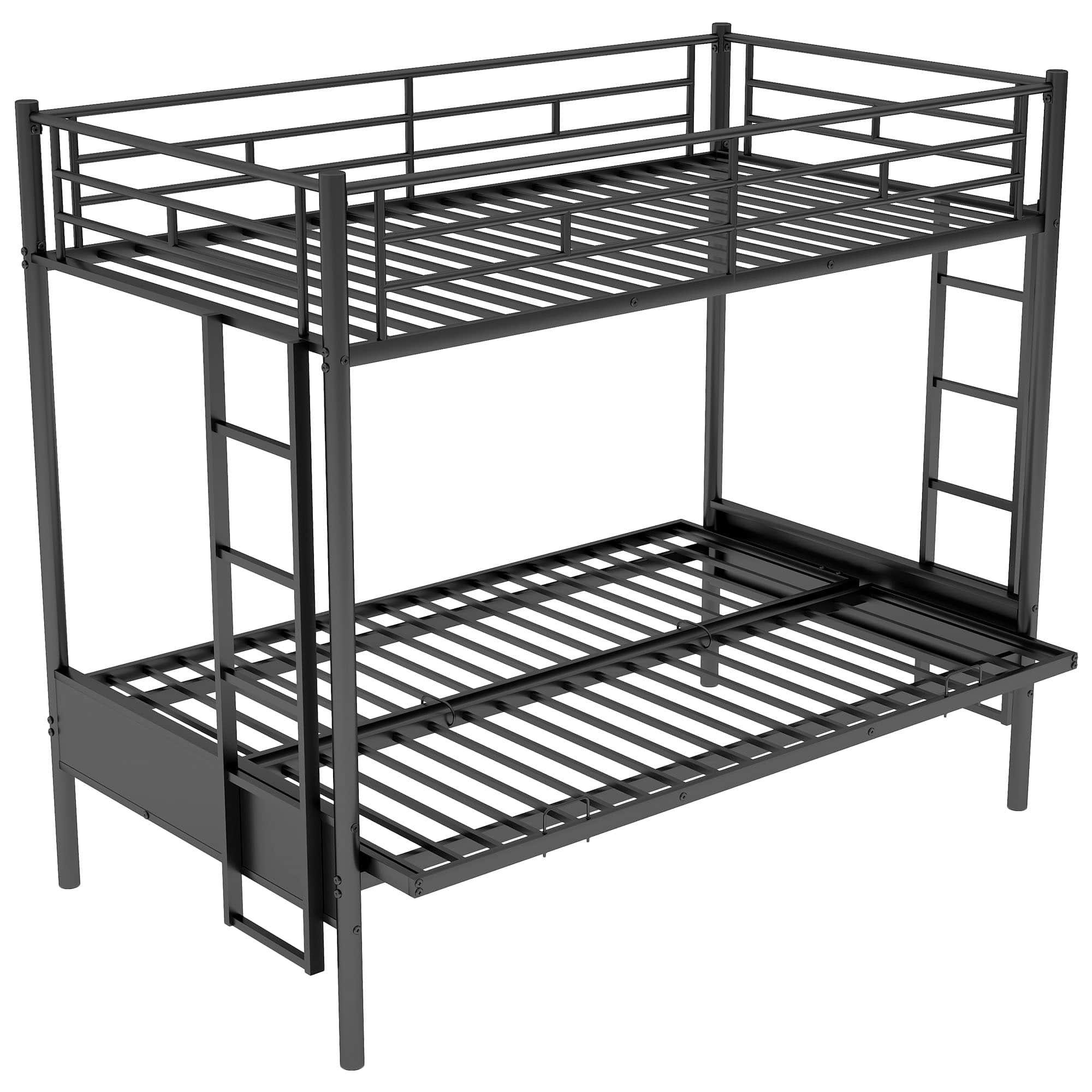 Twin Over Full Futon Bunk Beds with 2 Ladders - [Black, Metal]