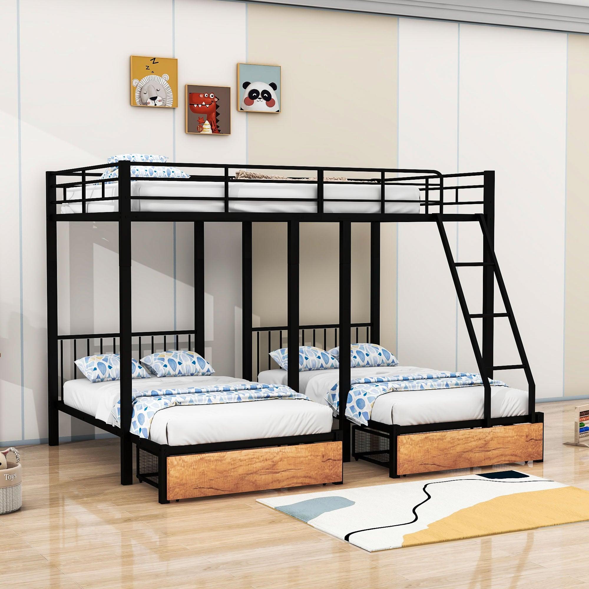 Full Over Twin & Twin Triple Bunk Beds with Storage - [Metal, Drawers, Table]