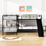 Twin Corner Quad Bunk Beds with Slide for Kids - [Metal, L-Shaped]