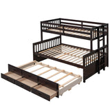 Wooden Twin Over Full Convertible Bunk Beds with Trundle and Storage